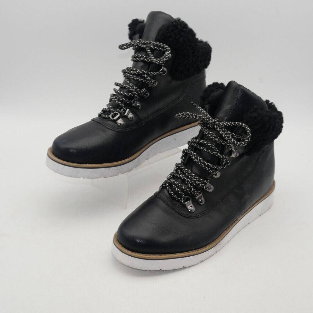 NEW Espirit Wisdom Women’s 7.5 Black Hiker Lace Up Ankle Boots with Faux Fur